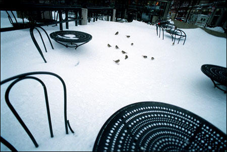 Au Bon Pain tables in the