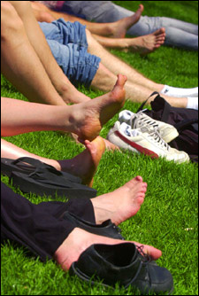 Feet of lounging students
