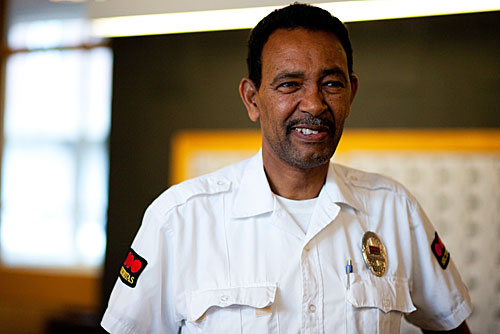 Man with a badge