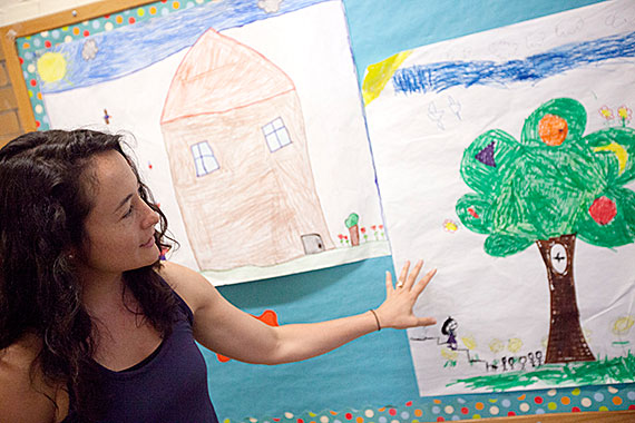 McKay School teacher Christine Valenti shows her students’ different perspectives from “The Wizard of Oz.”