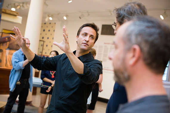 Adam Aja, archaeologist and assistant curator, choreographs what will be the permanent Egypt gallery at the refurbished Harvard Semitic Museum. Photos by Stephanie Mitchell/Harvard Staff Photographer