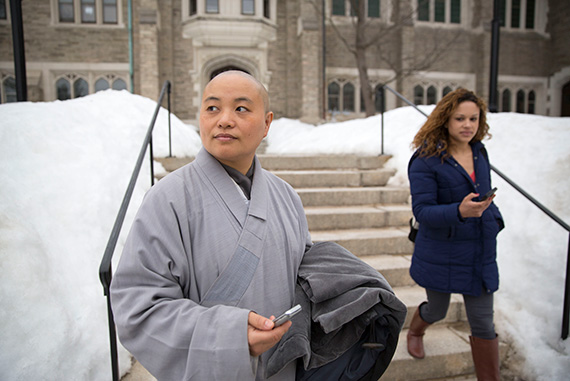 Chang Gan Shi, a Buddhist nun born in China and raised in the U.S., is seen at Andover Hall.