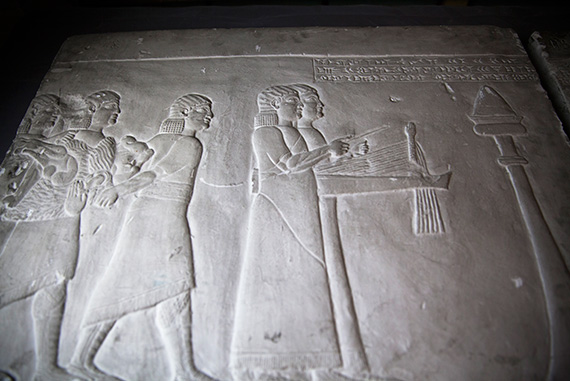 A plaster cast of an ancient relief is pictured.