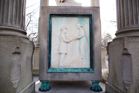 A monument to William Frederick Harnden, the founder of one of the first express transportation systems.