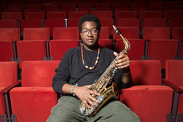 Joshuah Campbell, a dual concentrator in music and Romance languages and literatures, will deliver the undergraduate speech. “I hope that [listeners] will go away more OK being, for lack of a better word, unapologetic,” he said. Photo by Jon Chase/Harvard Staff Photographer