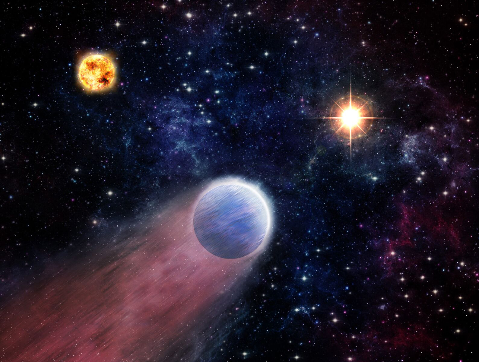 Artist rendering showing planets and black hole