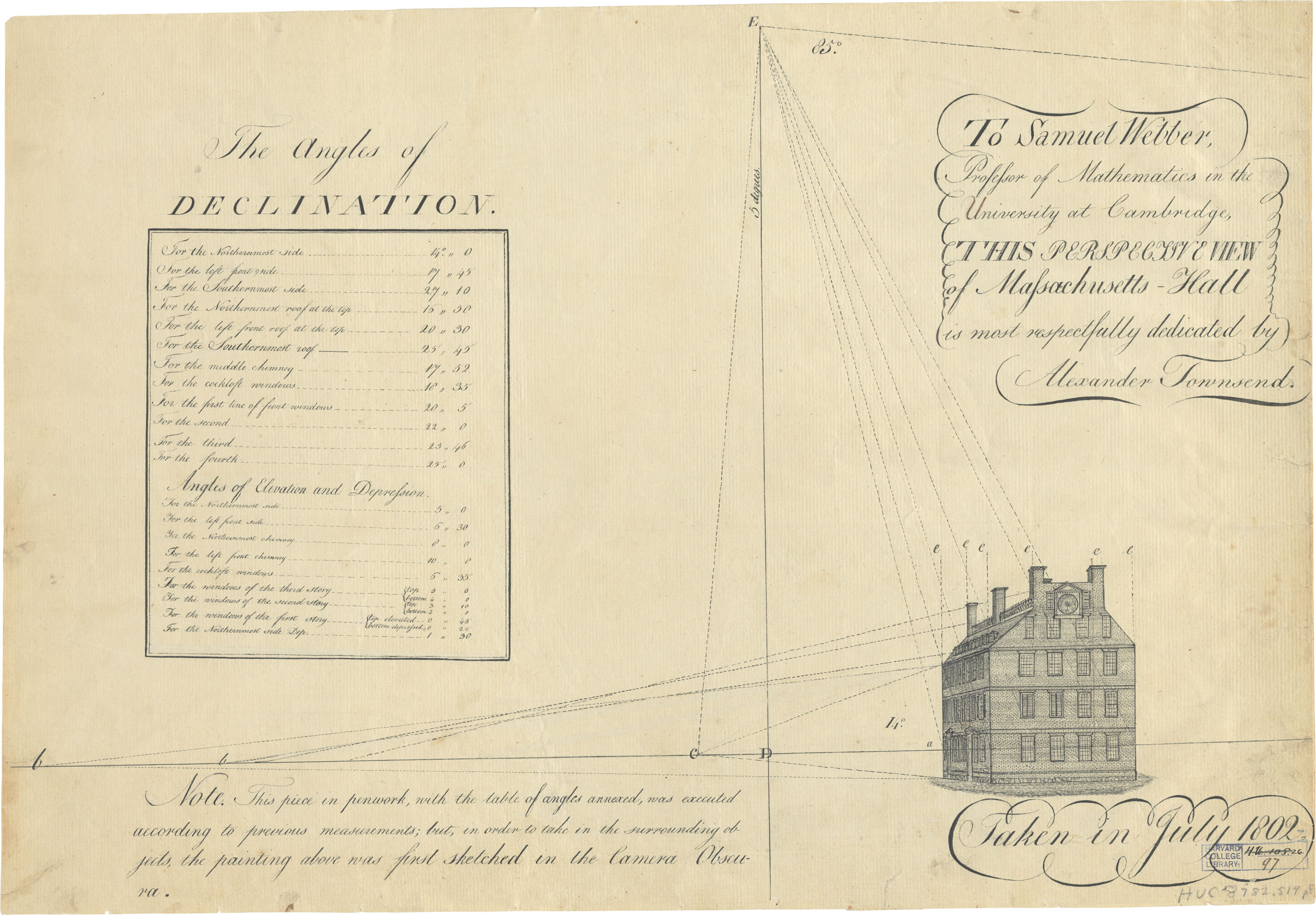 Sketch Mass Hall clock, 1802.