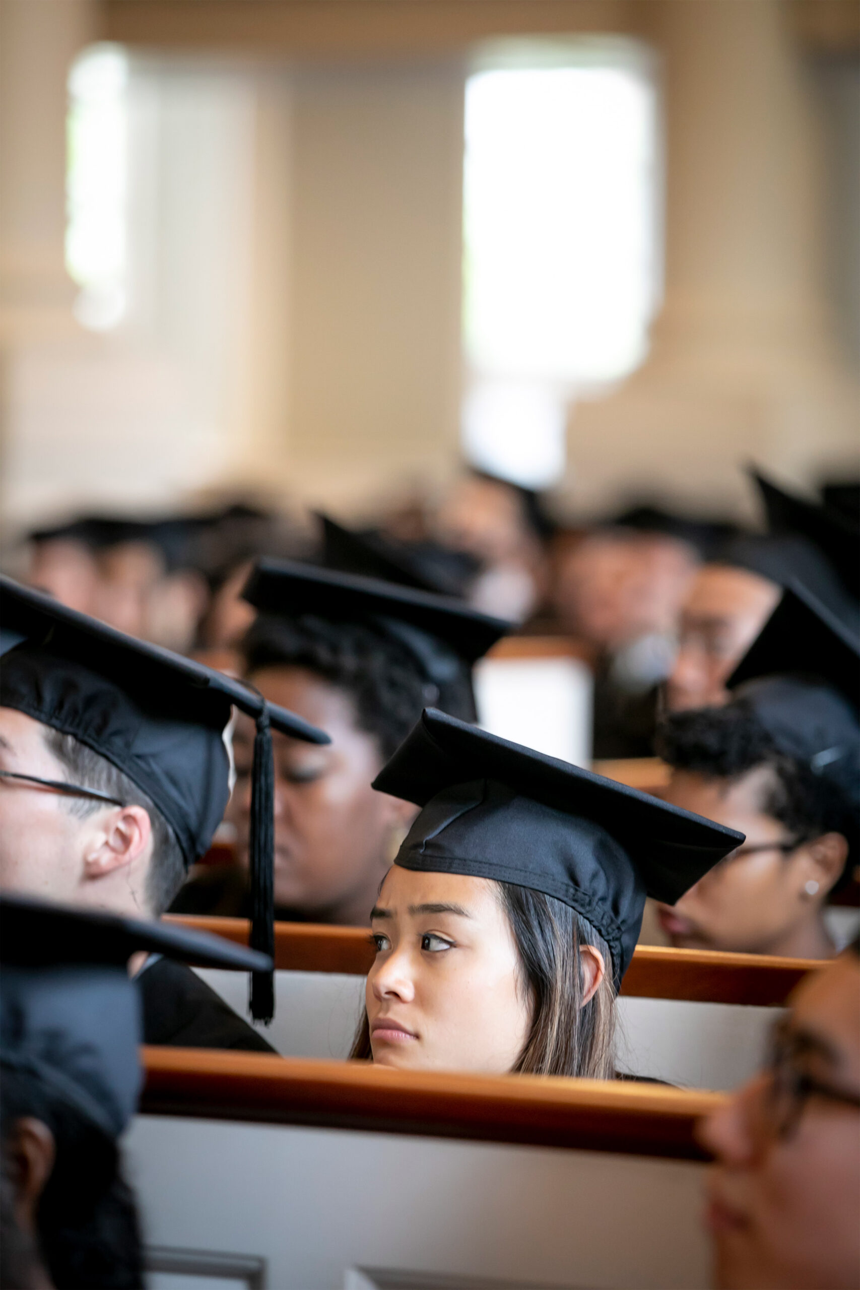 Close-up of student faces during baccalaureate service.