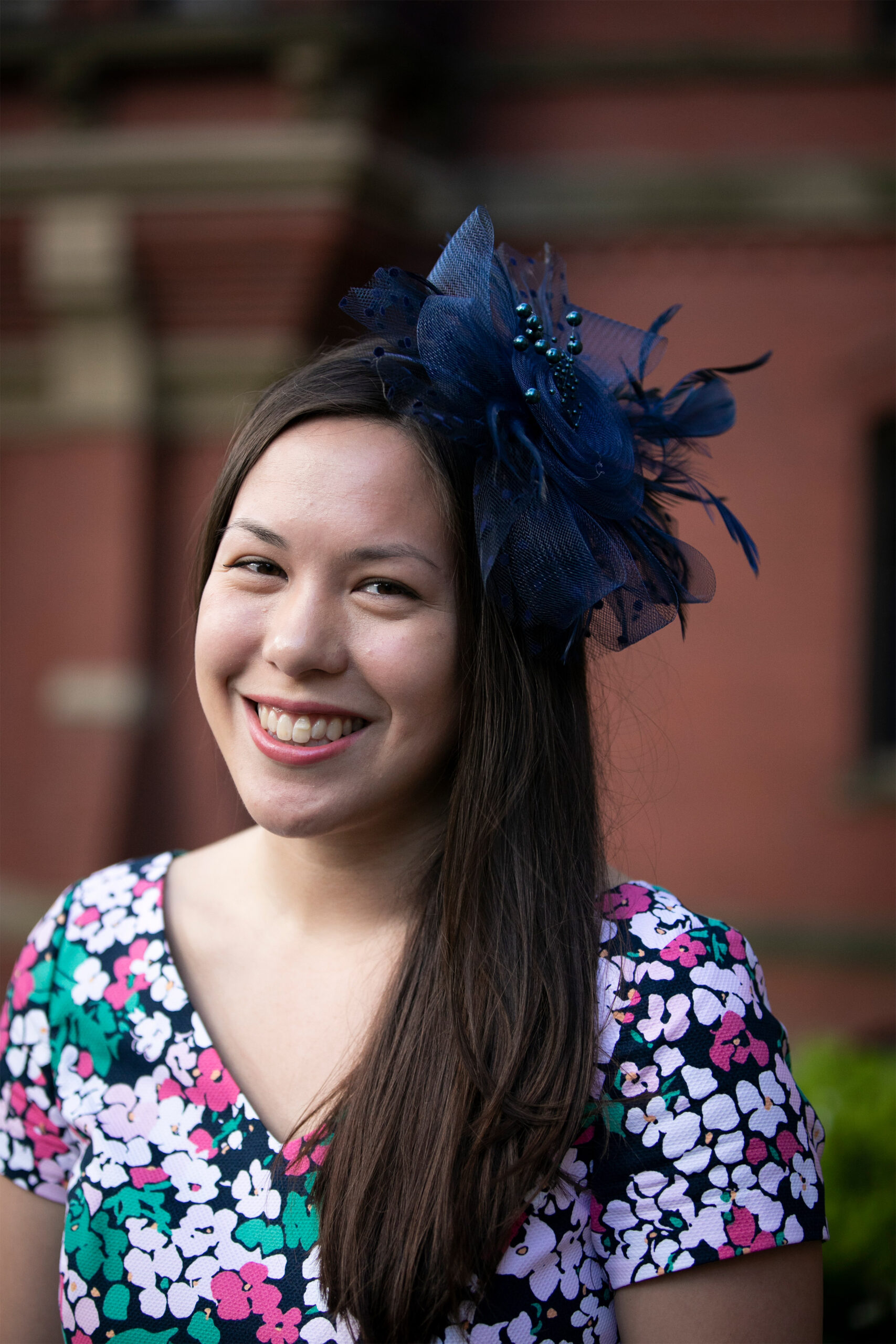 Amber Hubbard shows off her elaborate hat.