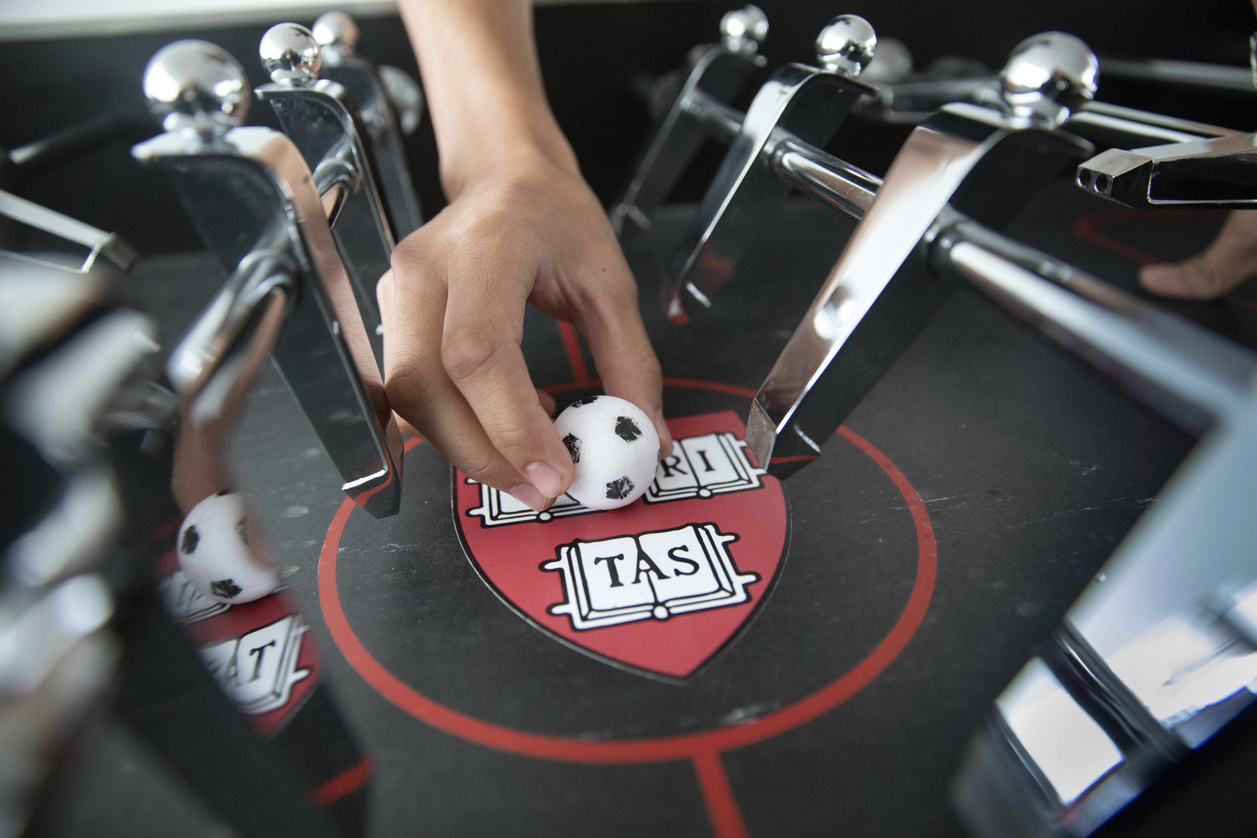 Foos ball on a veritas table.