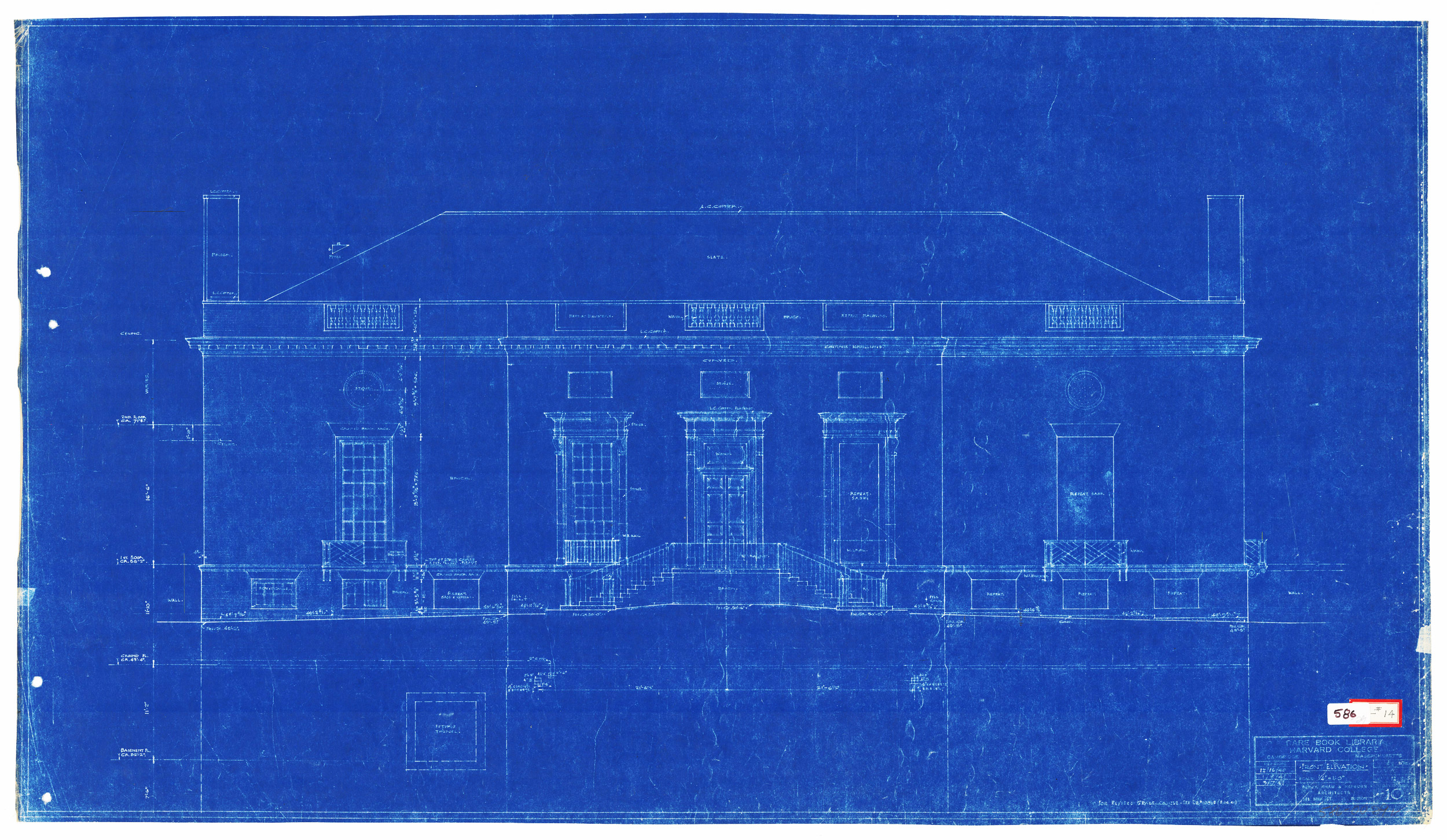 Original 1940 blueprint for Harvard's Houghton Library.