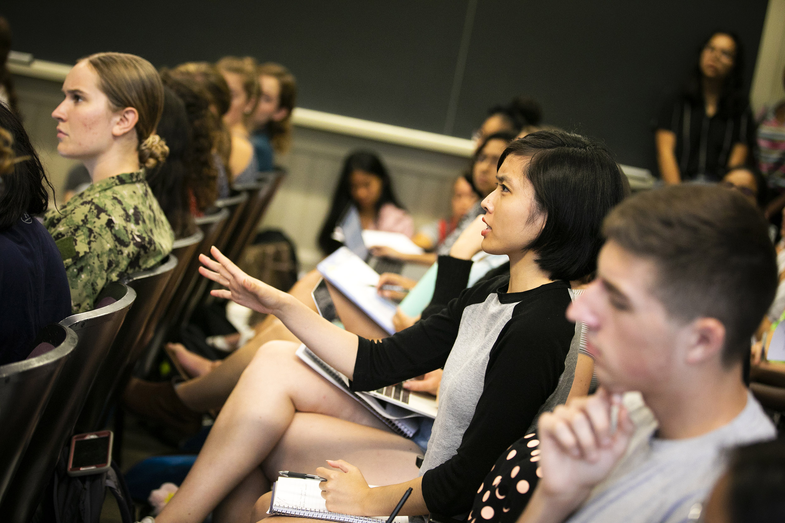 Phoebe Suh speaks during class.