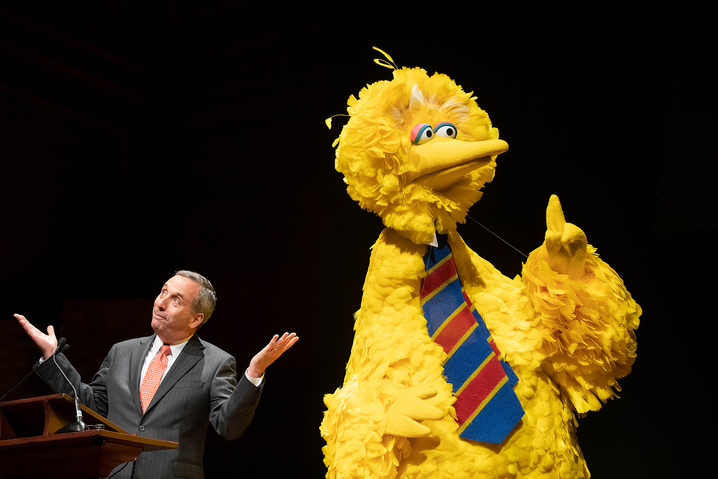 Big Bird and Larry Bacow