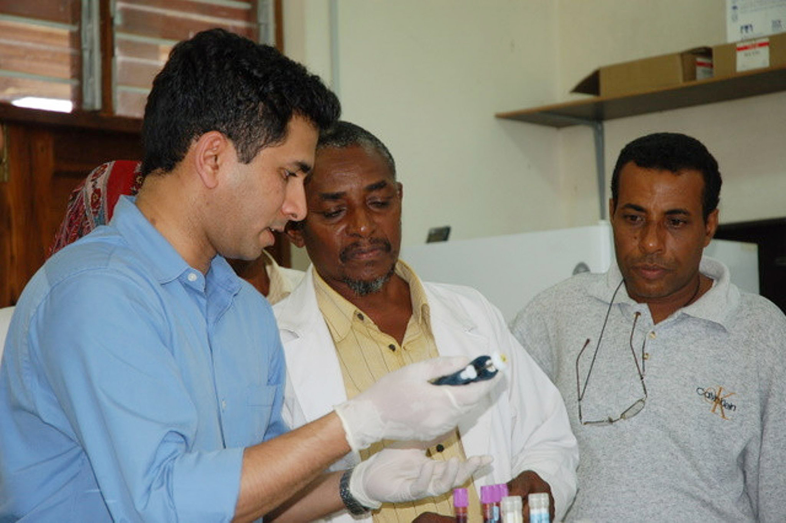 Looking at blood samples in test tubes