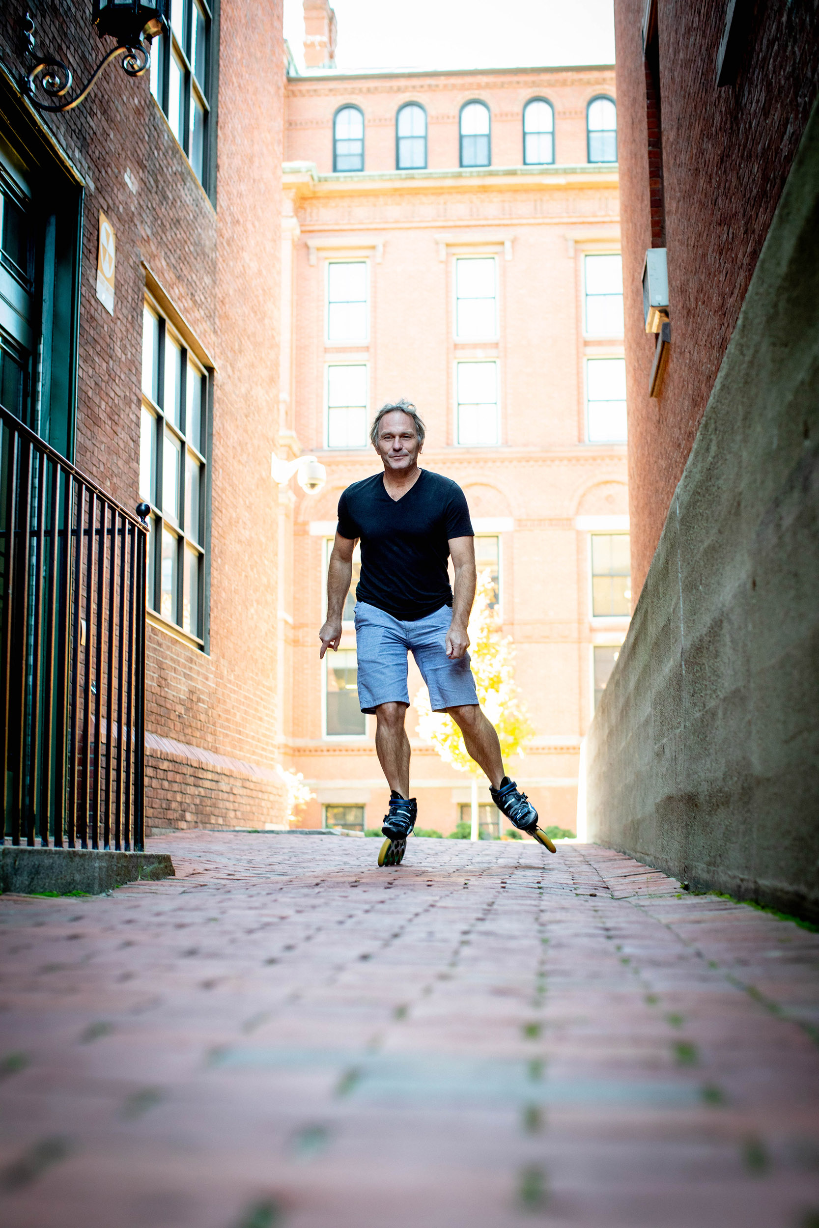 Florian Engert rollerblades to his job in the Bio Labs.