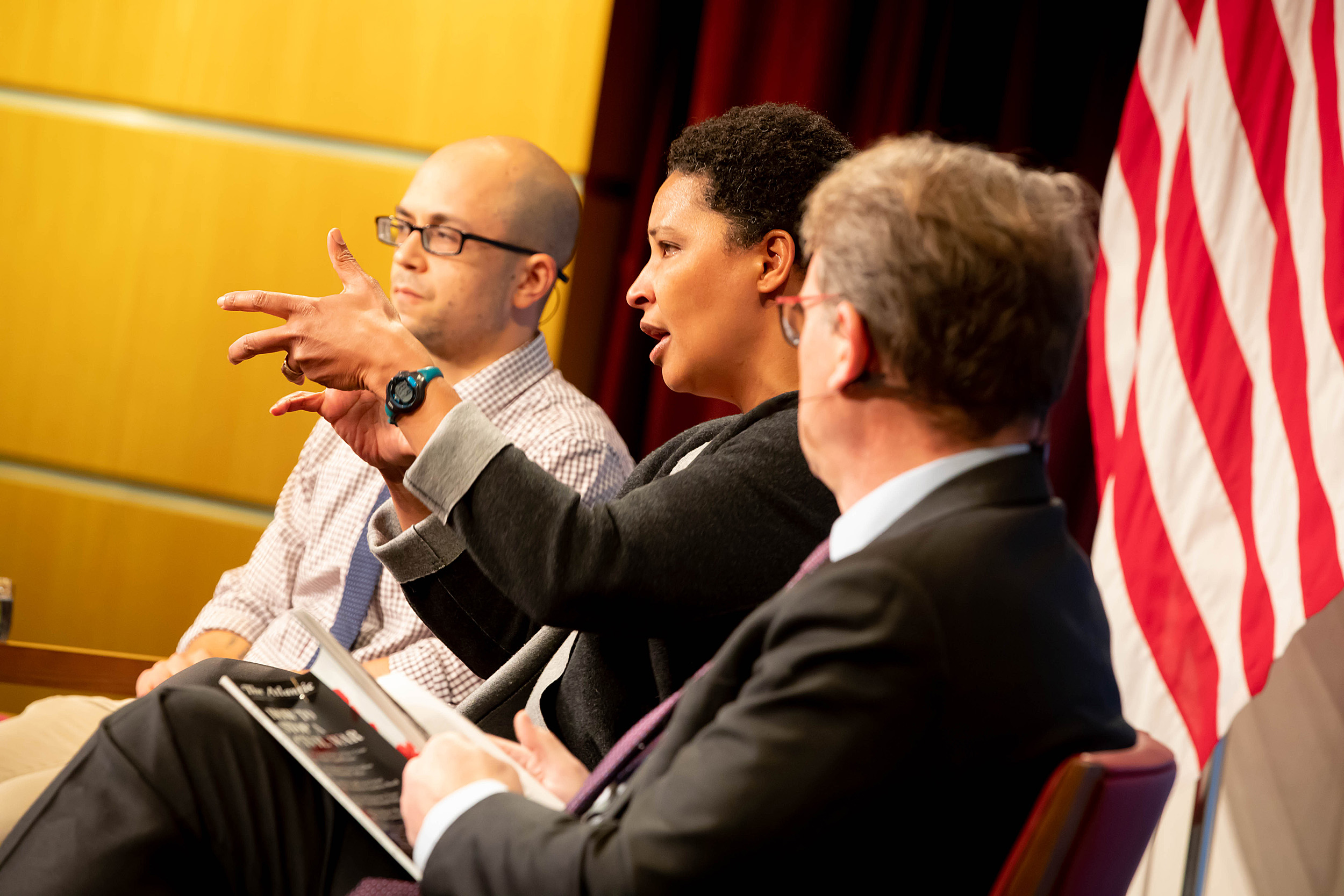 University Professor Danielle Allen onstage at the Kennedy School forum.