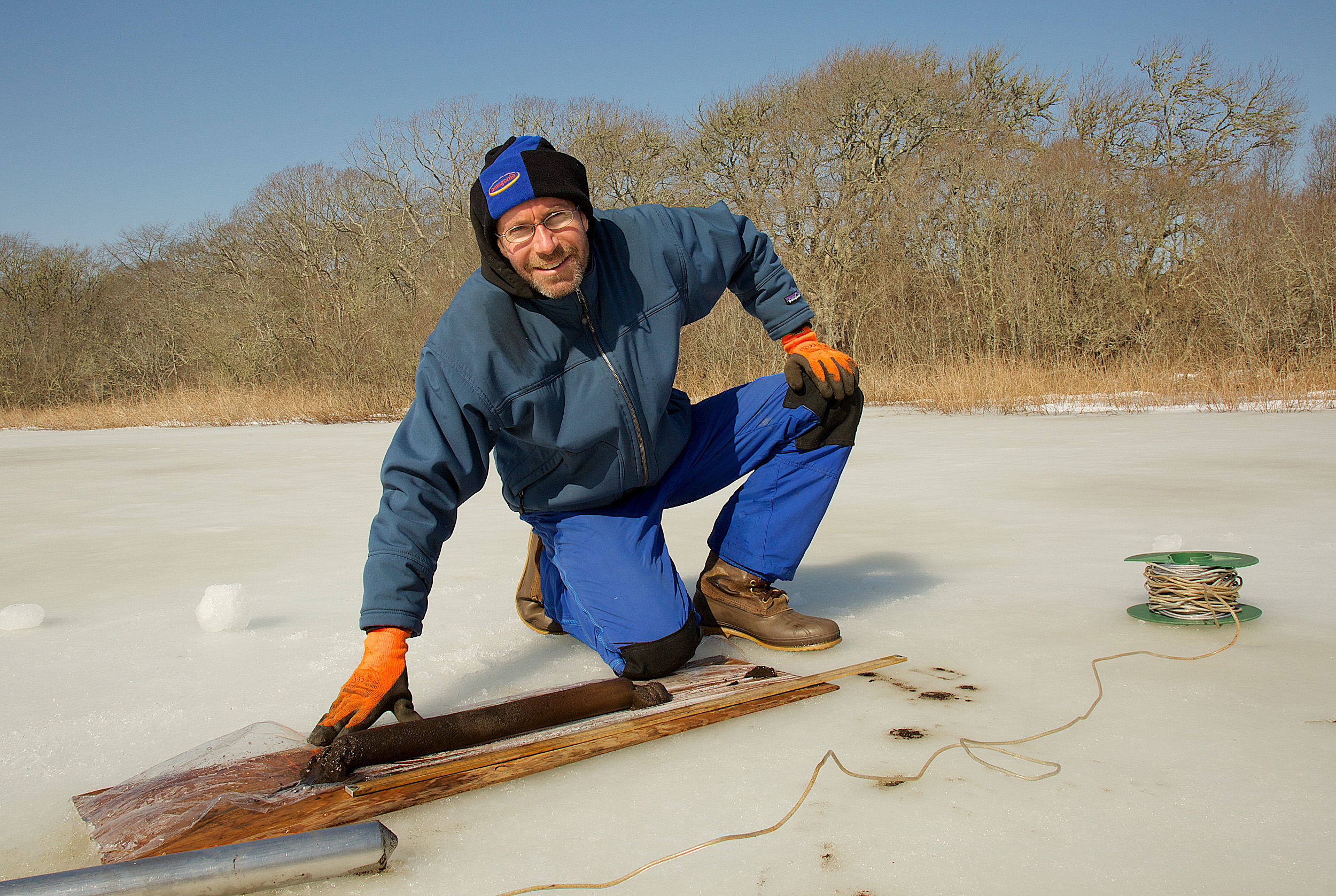 Man on frozen pond.