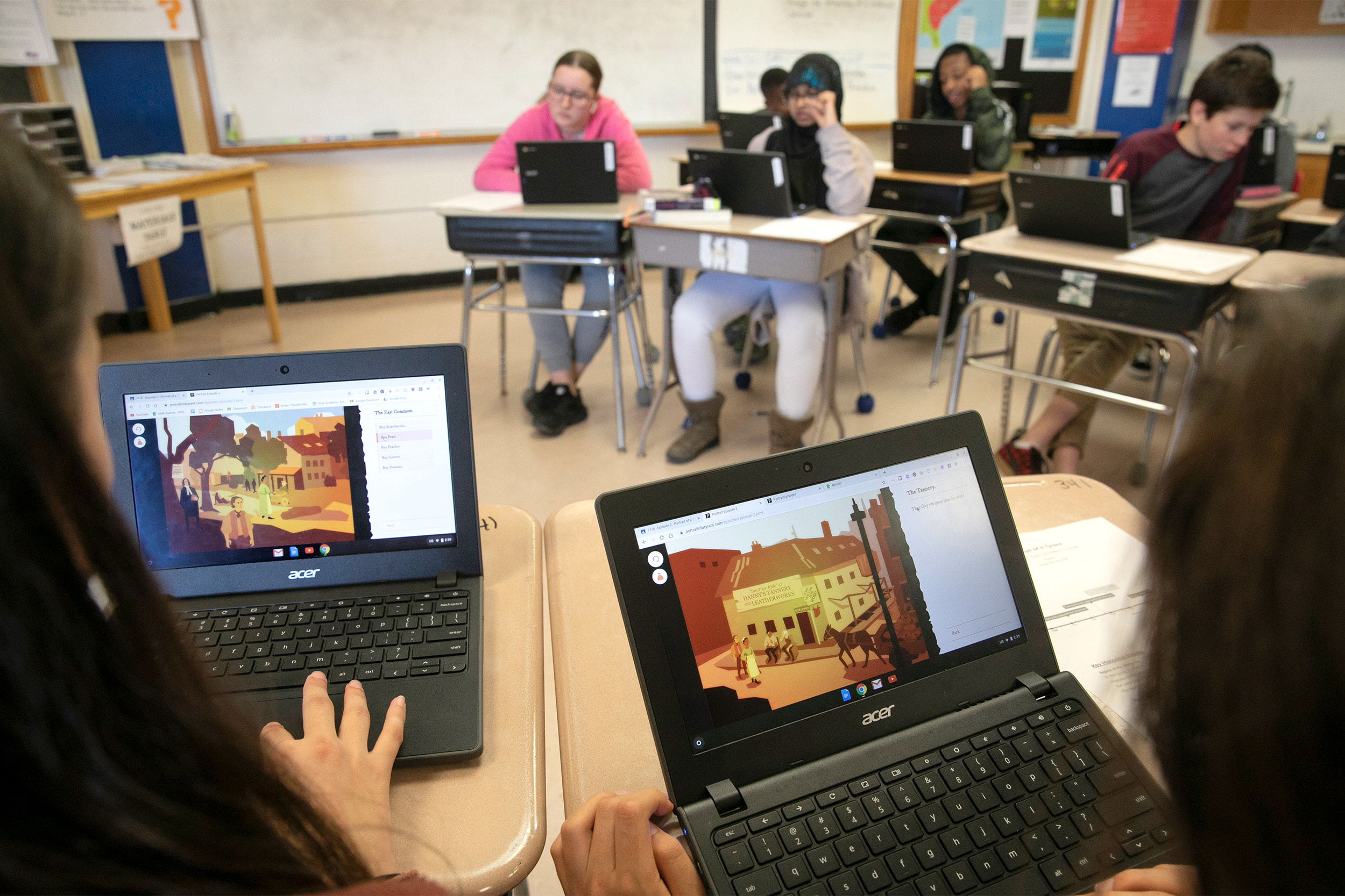 Youngsters working on computers.