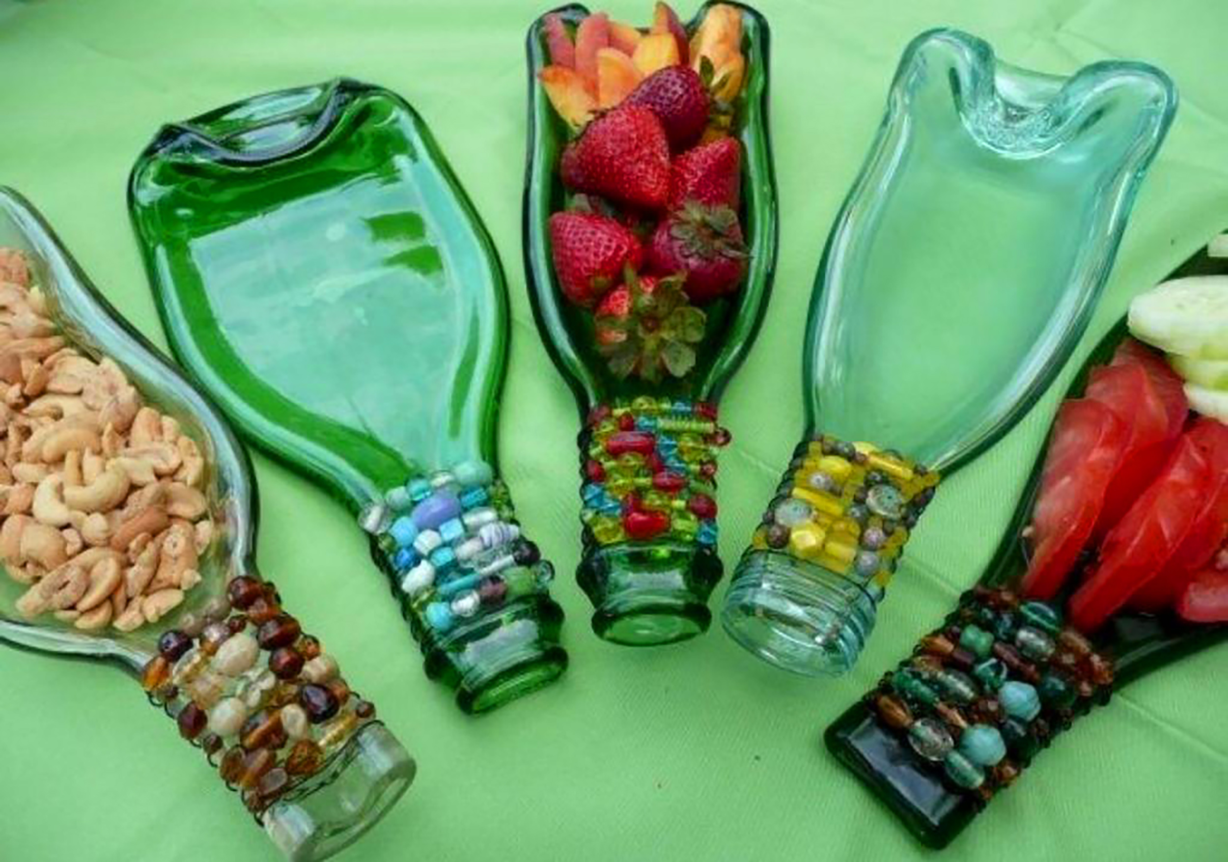 Recycled glass bottles.