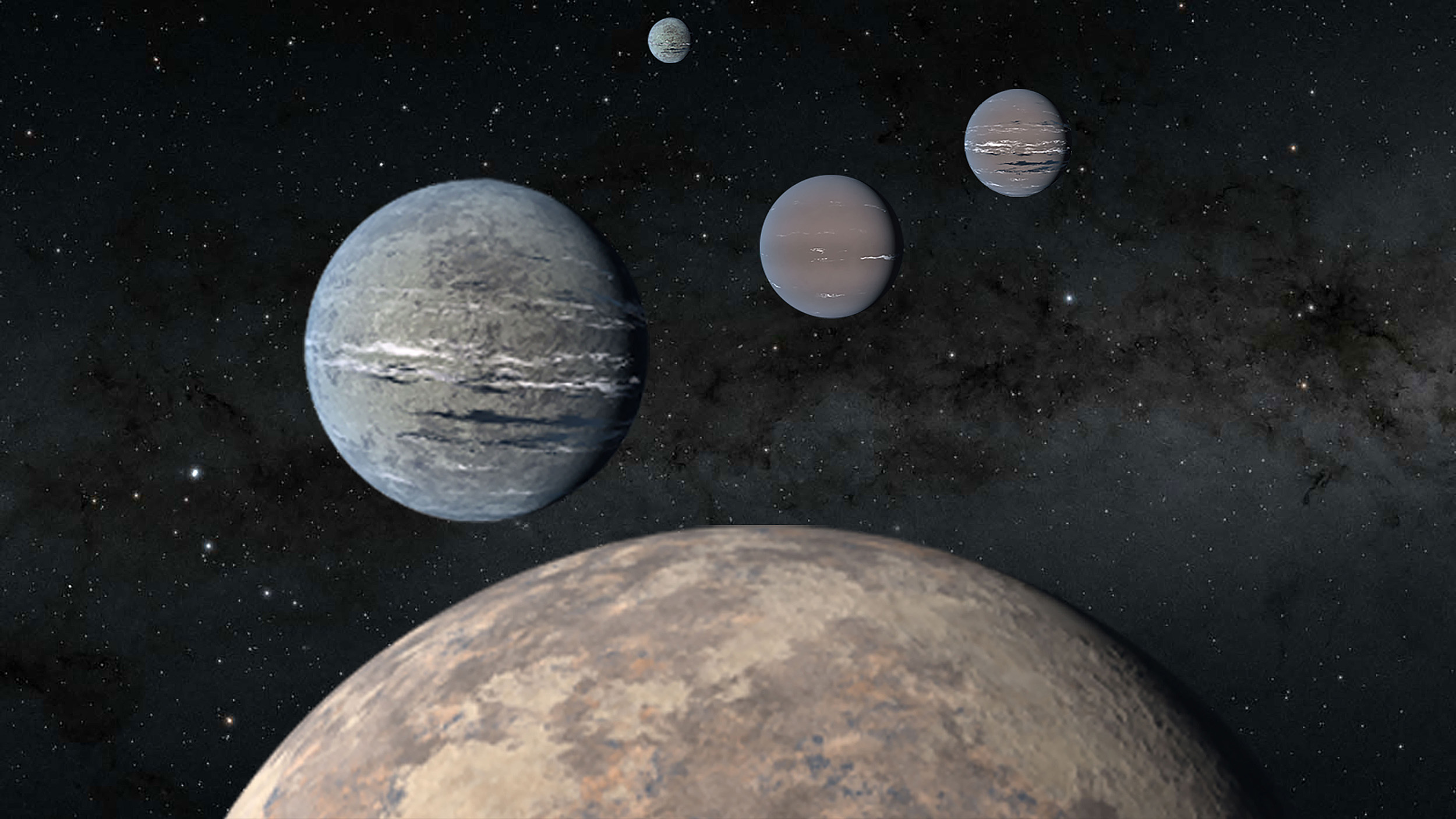 Artist rendering of three exoplanets.