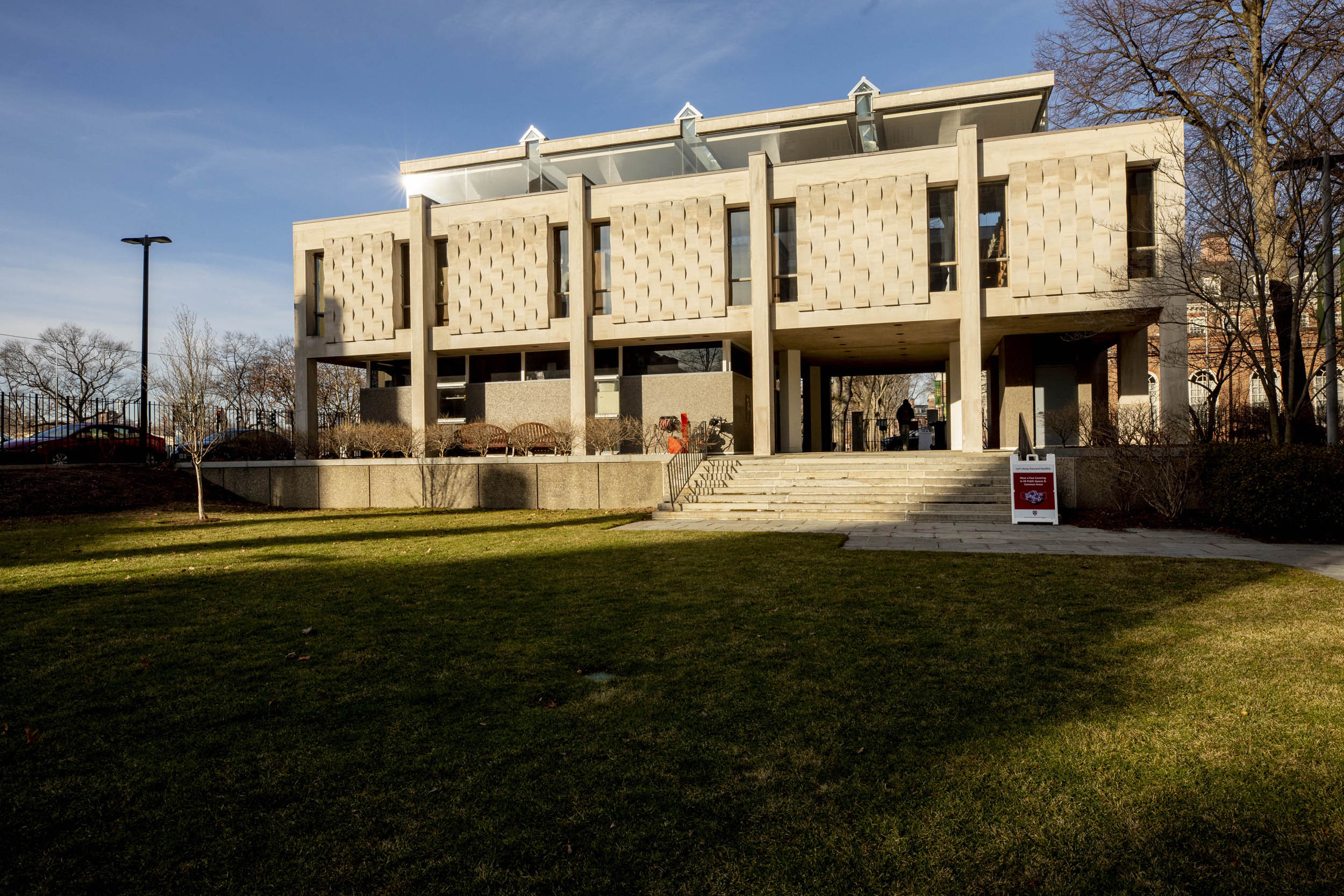 The adjacent low-rise House library is pictured.