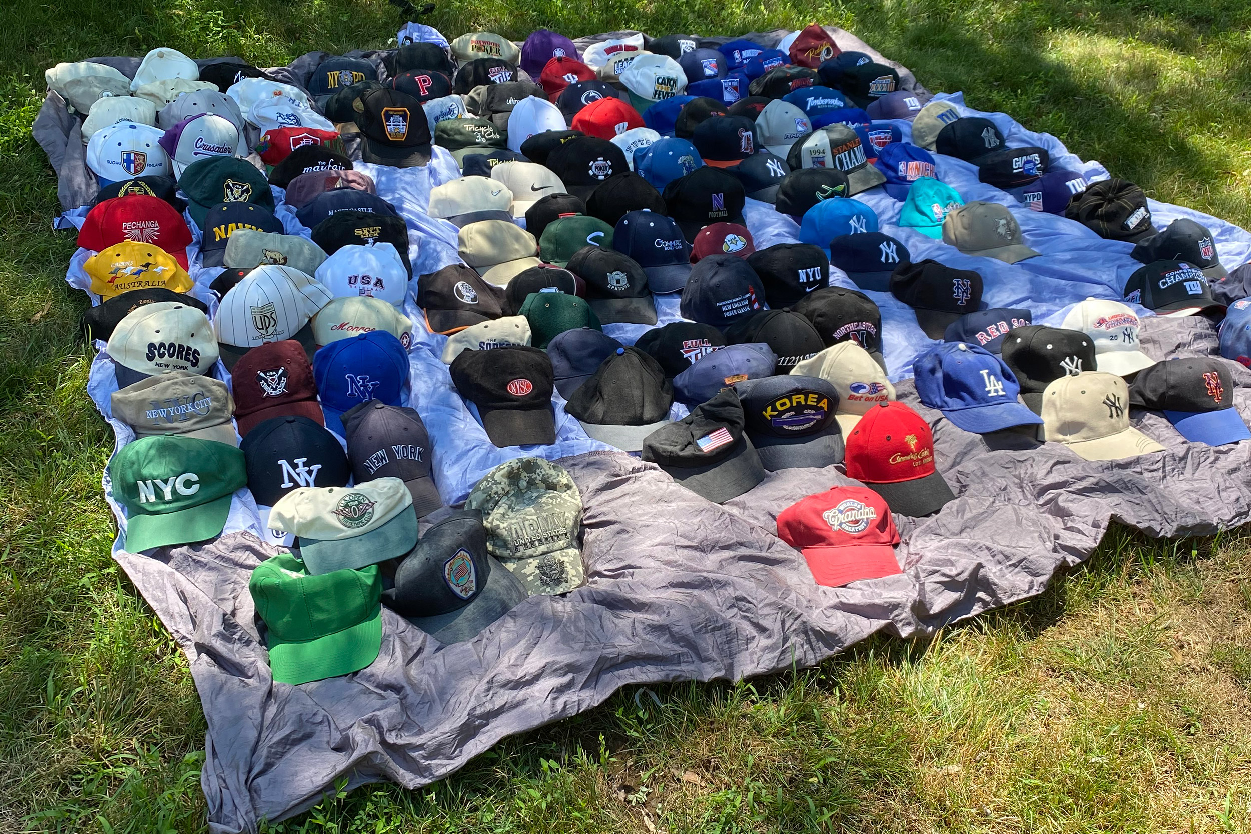 Baseball hats owned by her grandfather.