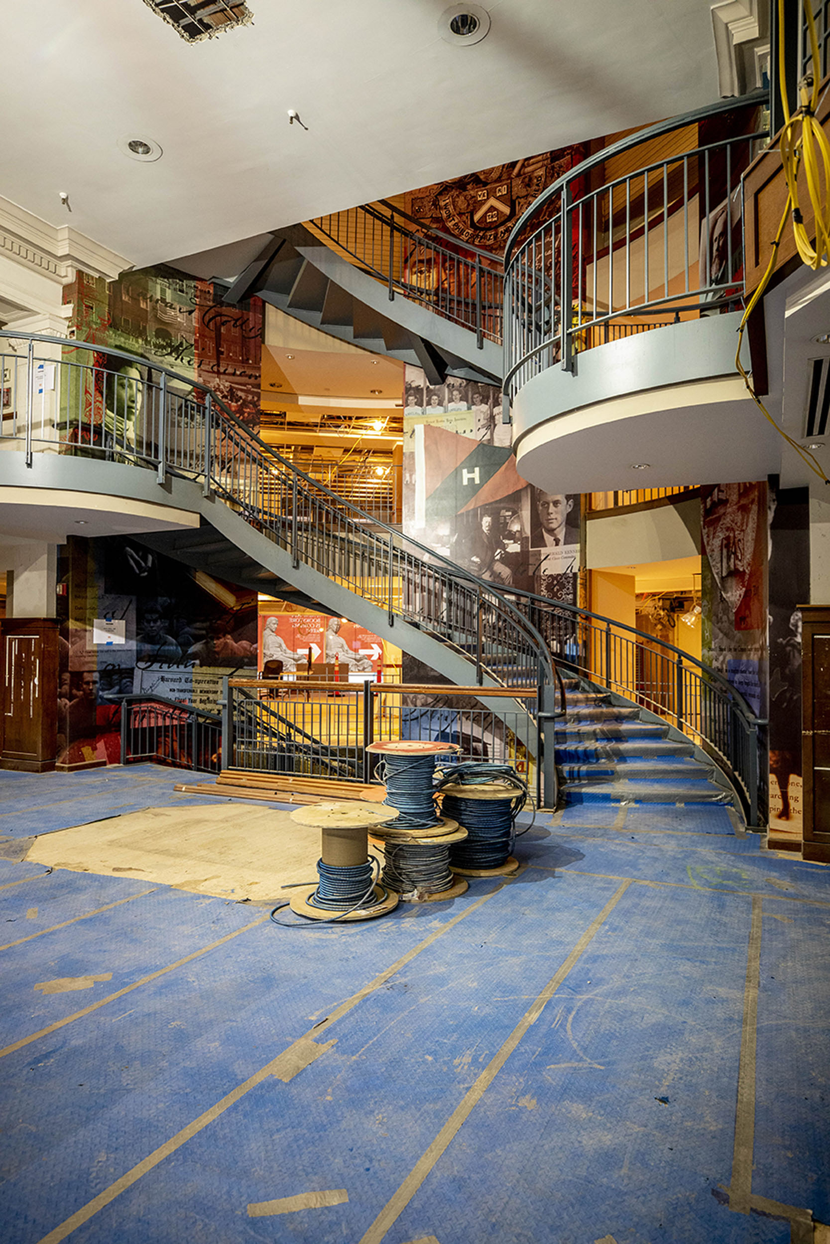 The stairwell of the Harvard Coop construction project is pictured in Harvard Square.