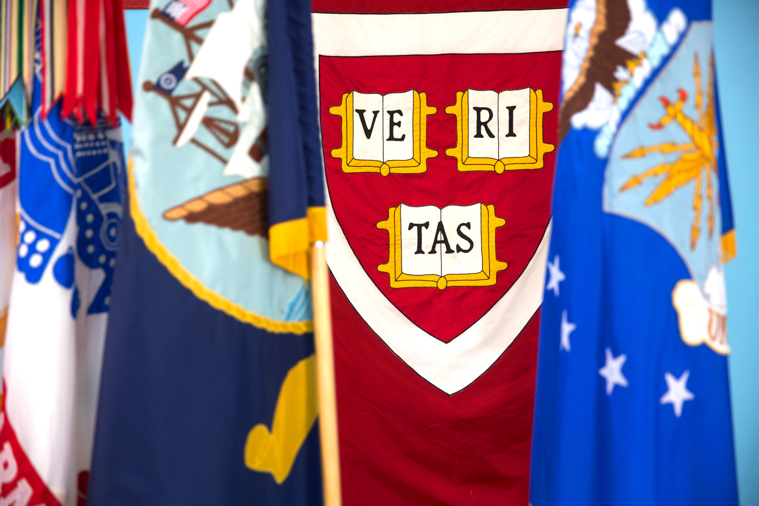 Views of Milltary flags and a Veritas flag.