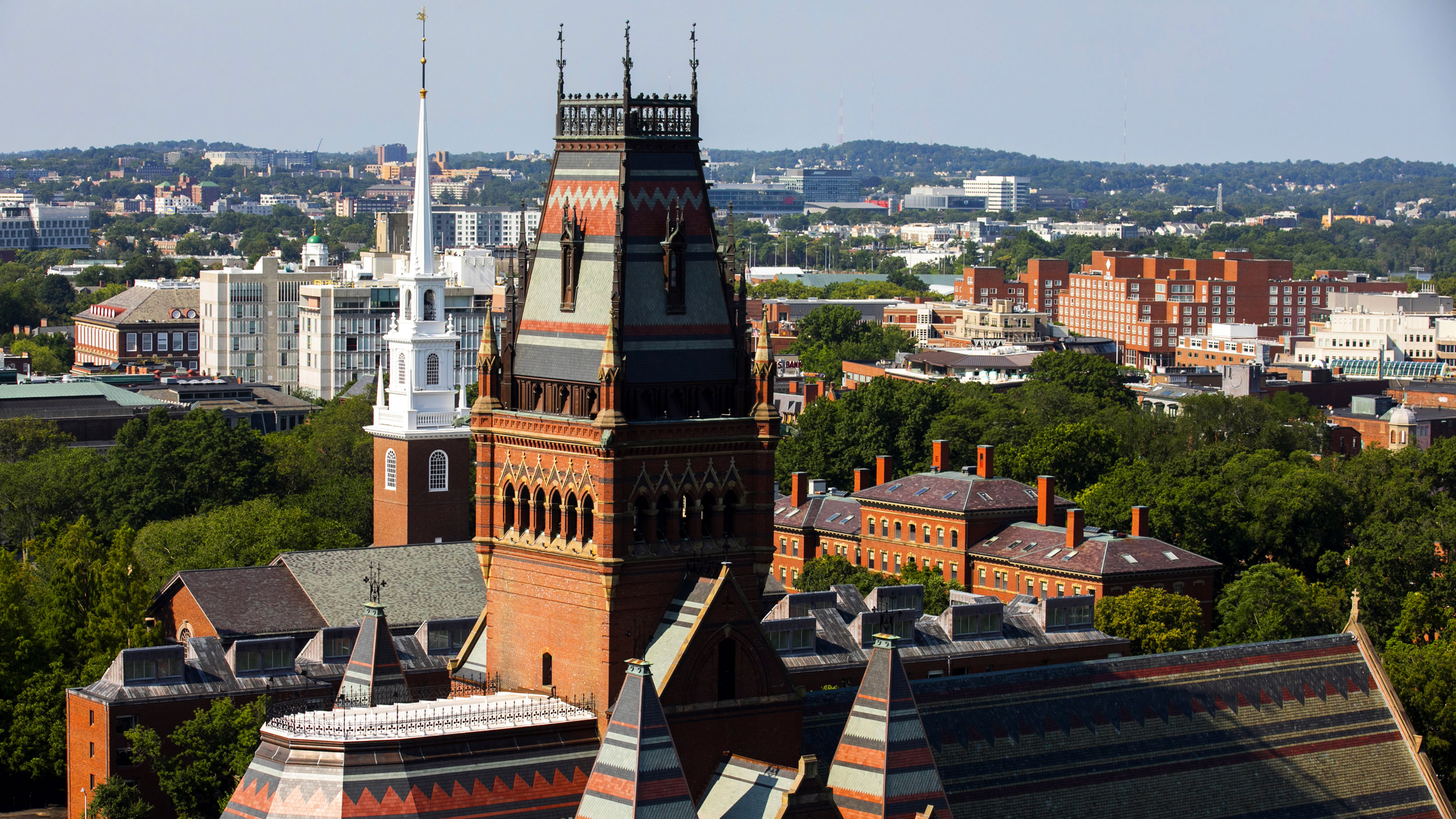 Memorial Hall and Memorial Church are pictured from above.