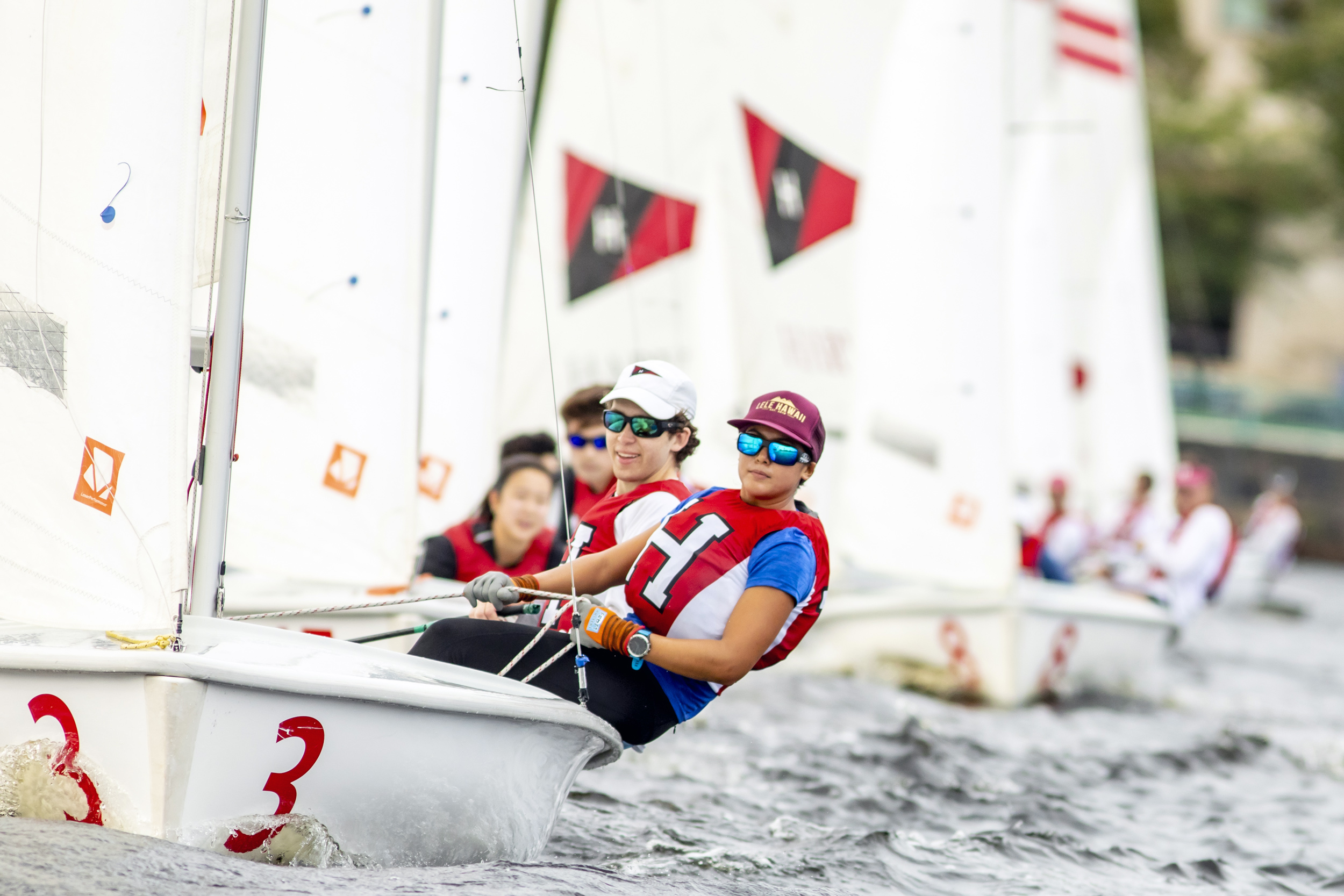 Eli Burnes ’22, left, is the skipper; Pomai Ogata ’24 crews.