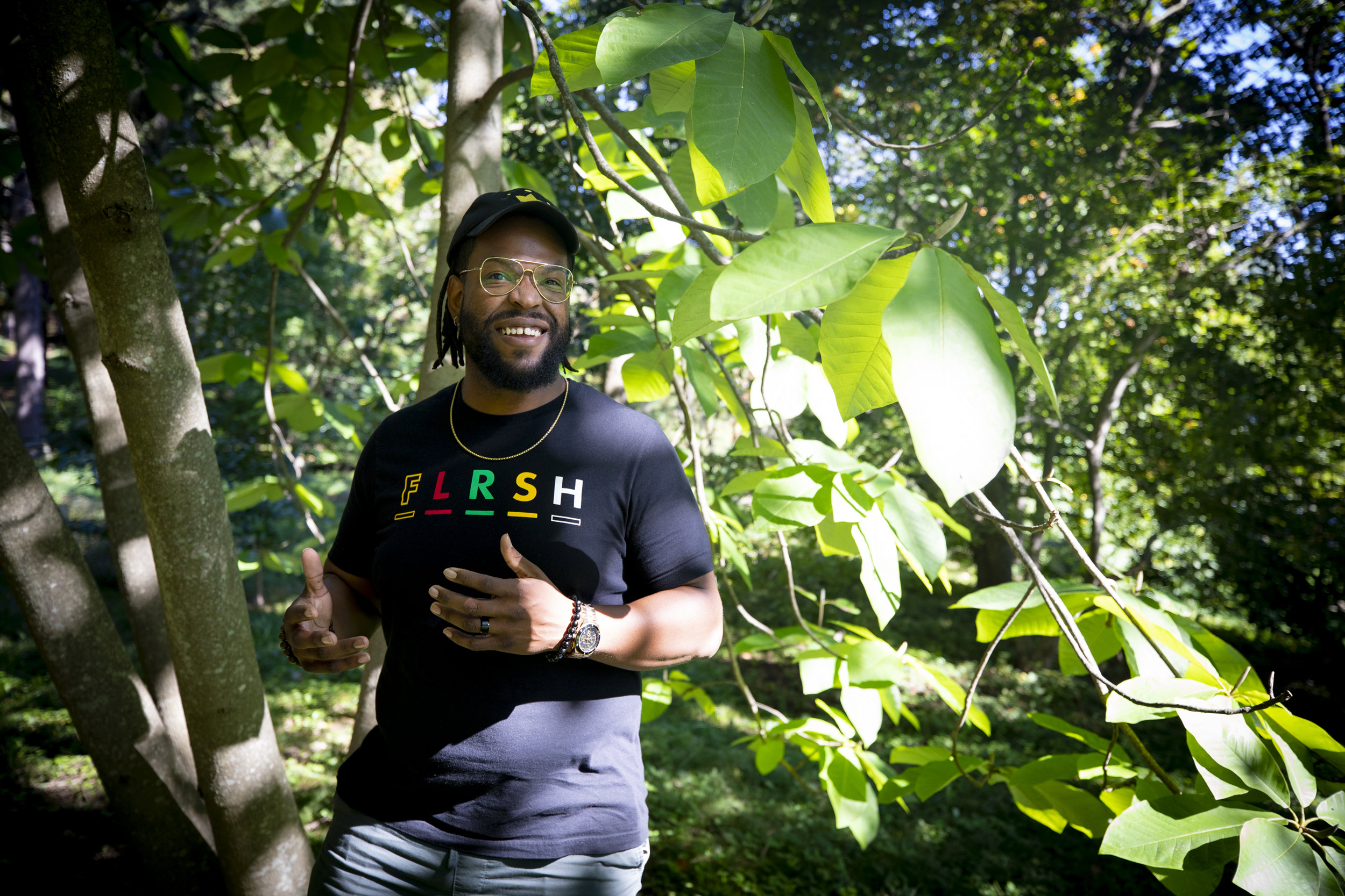 HUCA artist Timothy Hall is pictured at Arnold Arboretum.