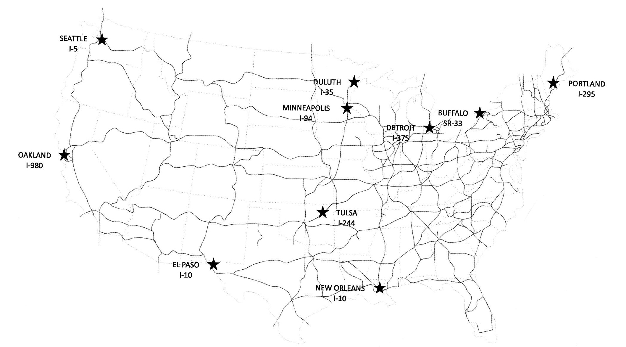 Map of cities students took on for their projects.