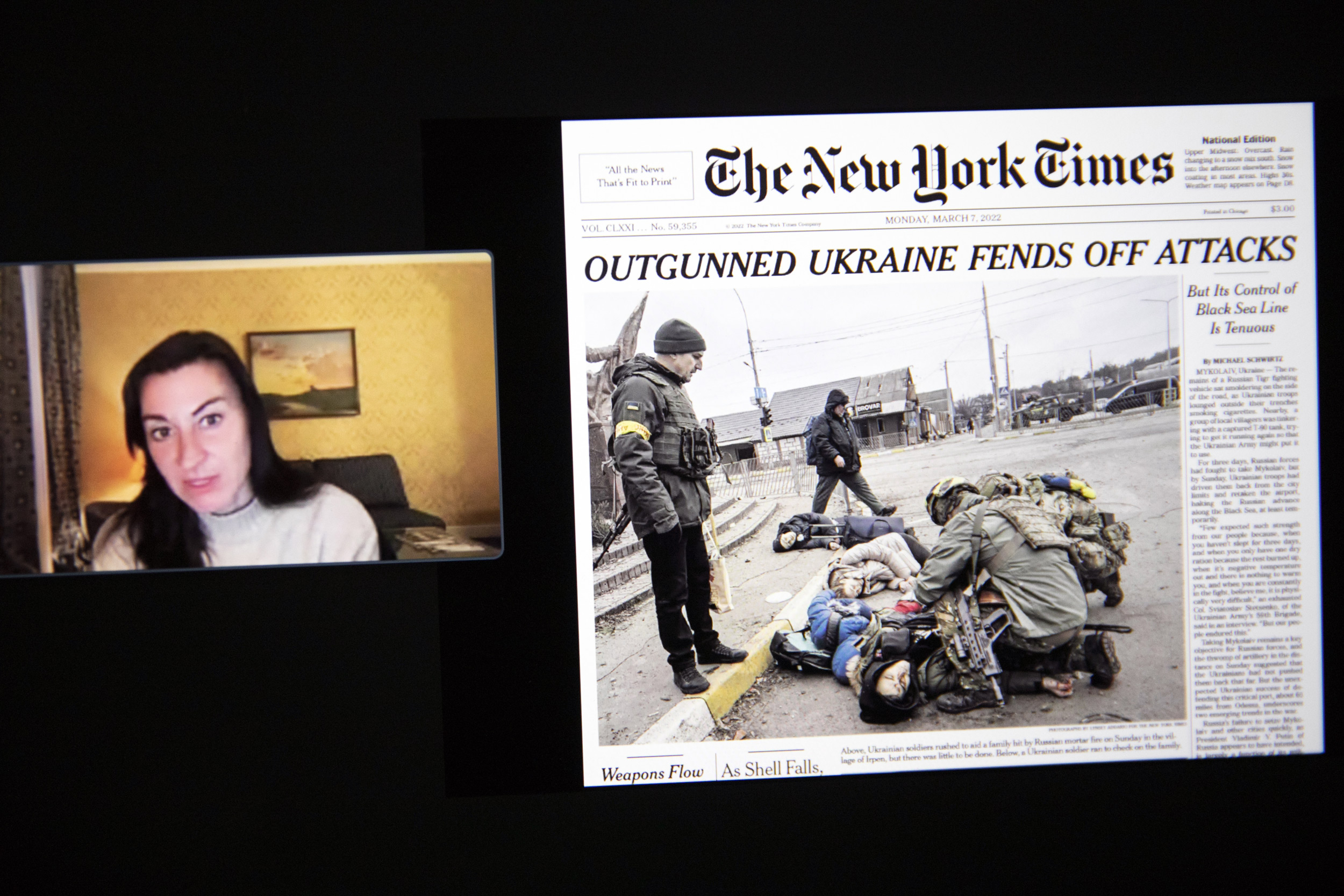 Lynsey Addario (left) shares her photograph from Ukraine that ran on the cover of the New York Times