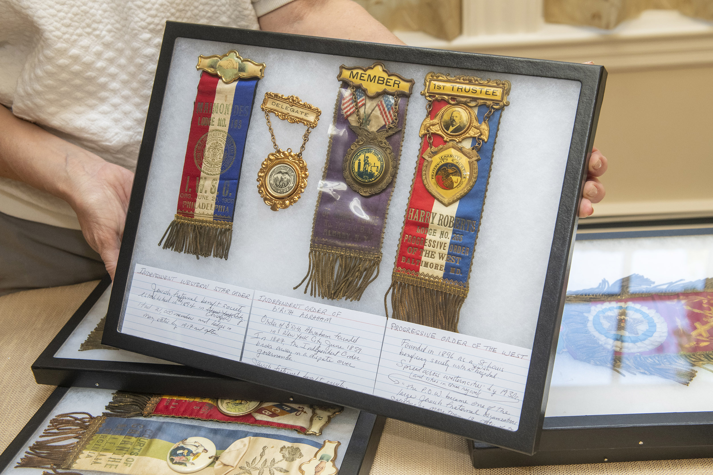 Ribbons from Jewish fraternal groups.