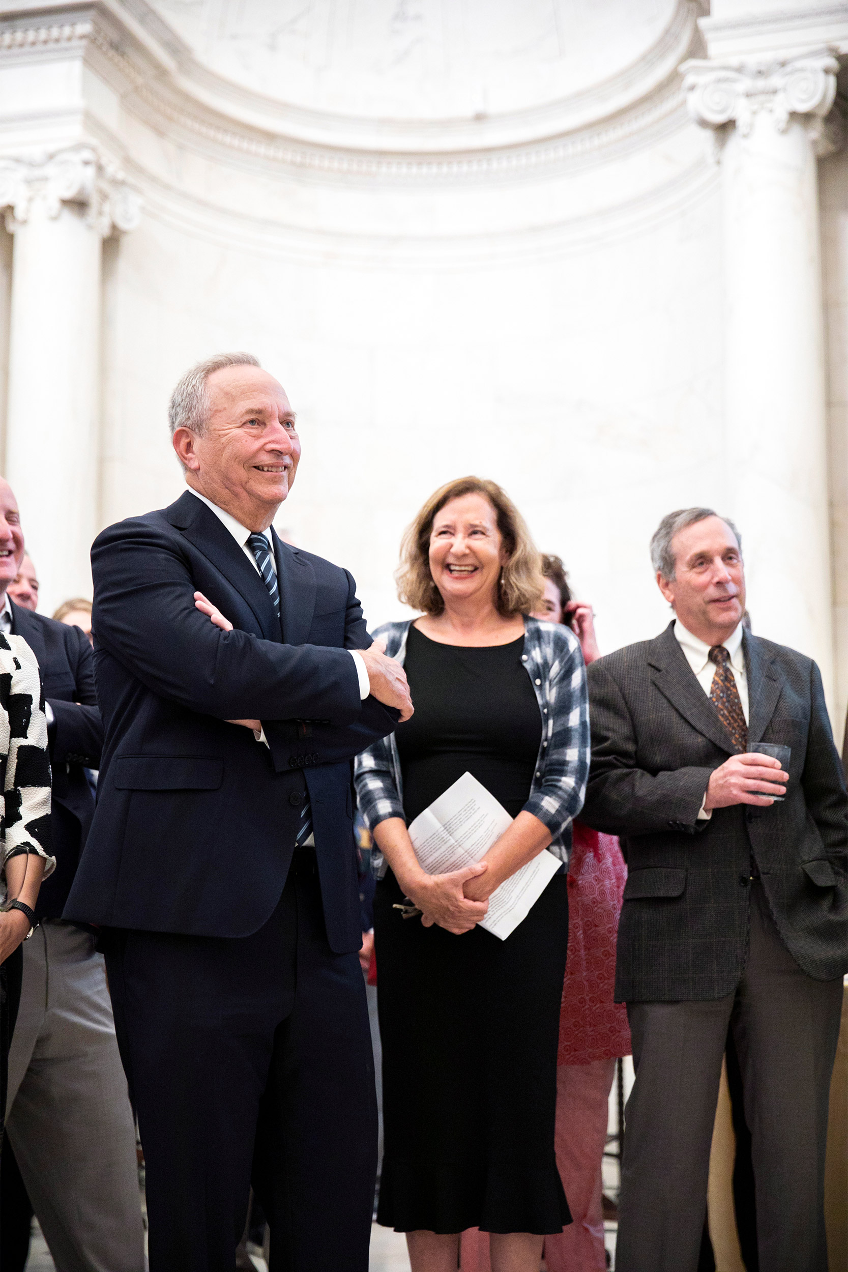 Lawrence Summers with Elisa New, and Larry Bacow.