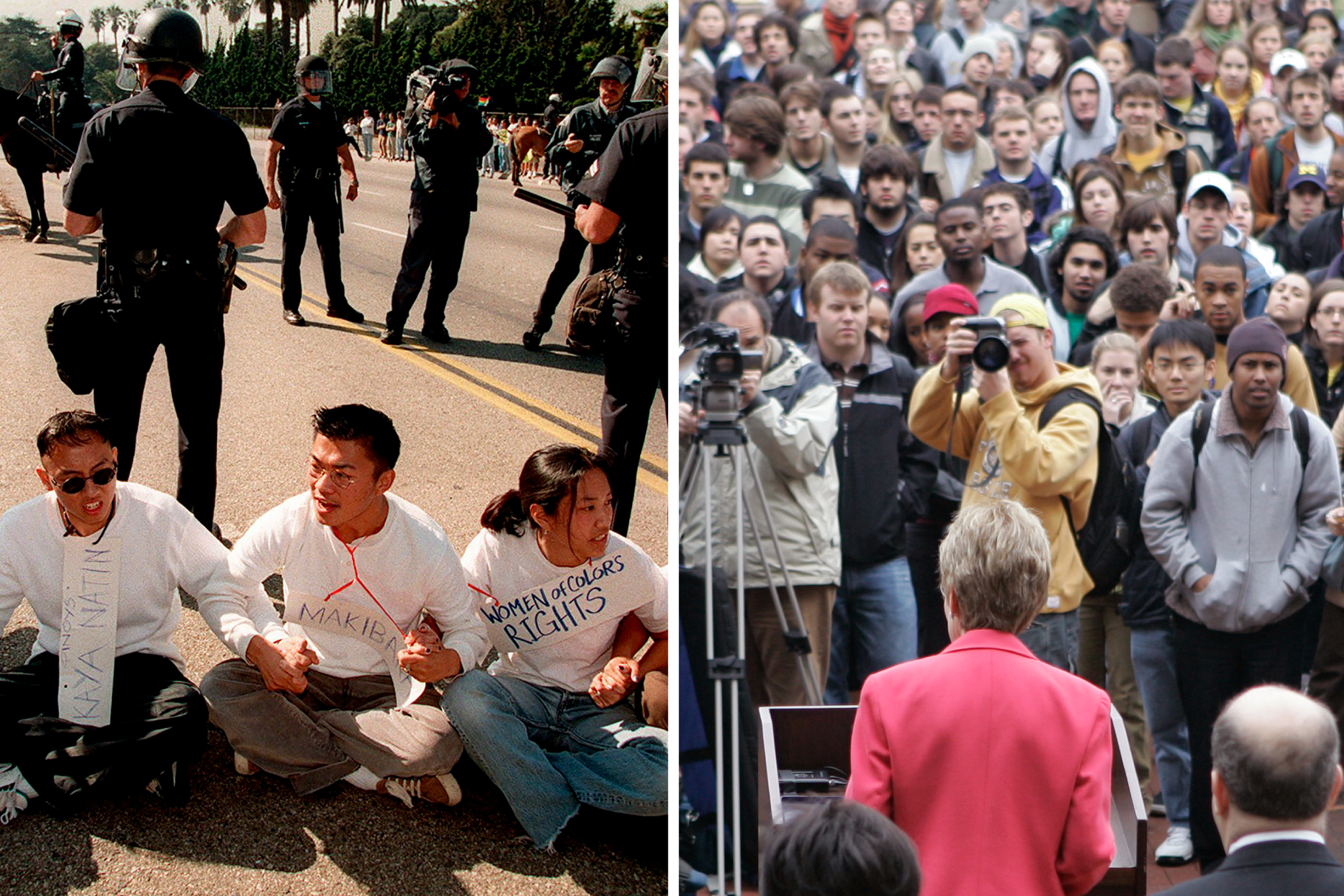 UCLA and University of Michigan students protest affirmative action bans in 1996 and 2006.