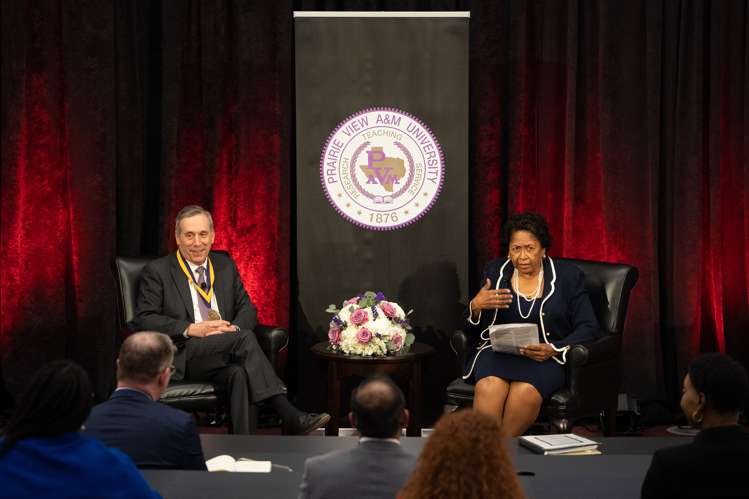 Harvard President Larry Bacow and Prairie View A&M President