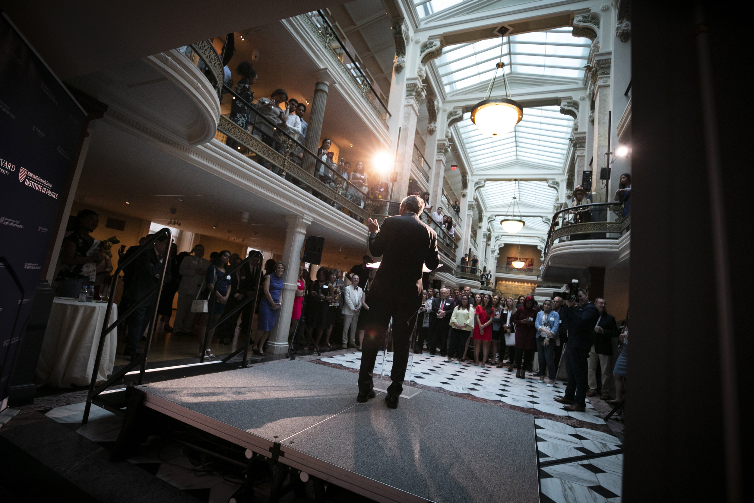 Larry Bacow speaks to an audience in Washington D.C.