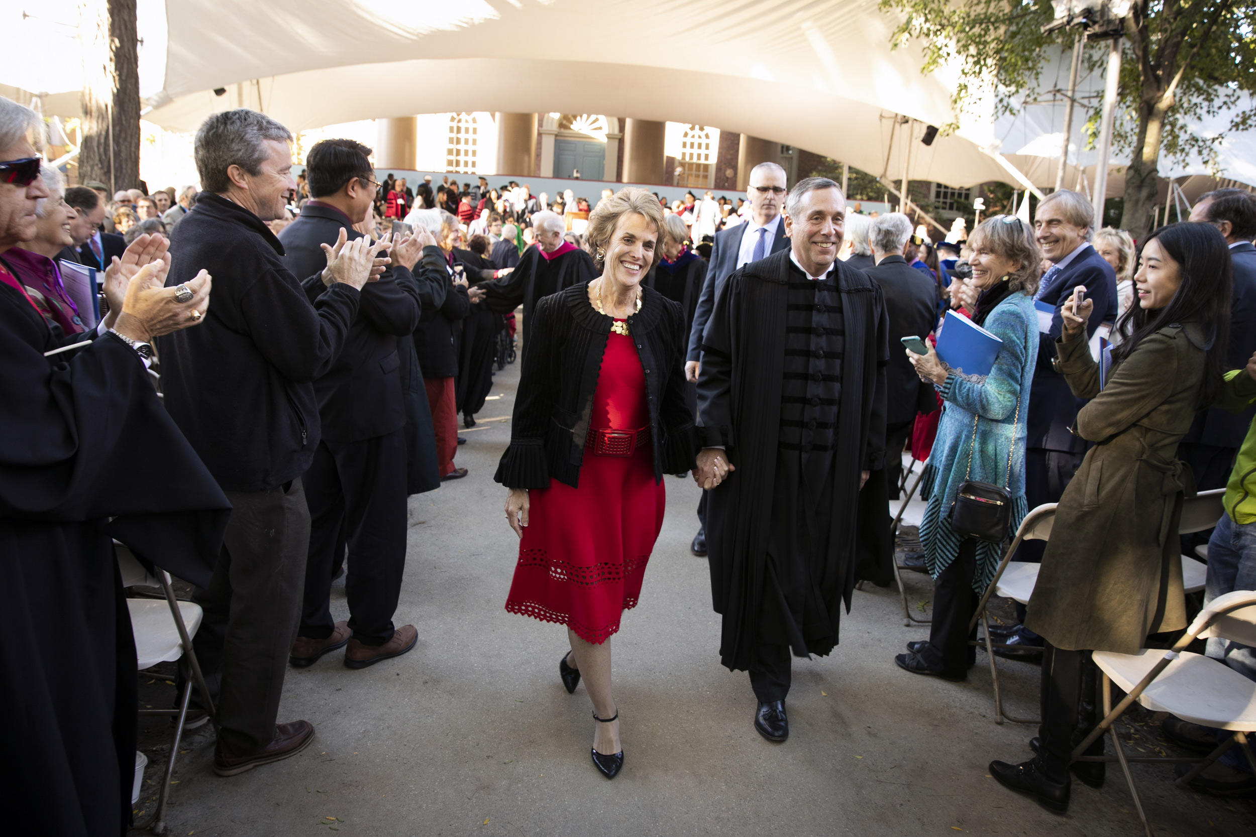 The Bacows at the new president’s inauguration in October 2018 in Tercentenary Theatre.