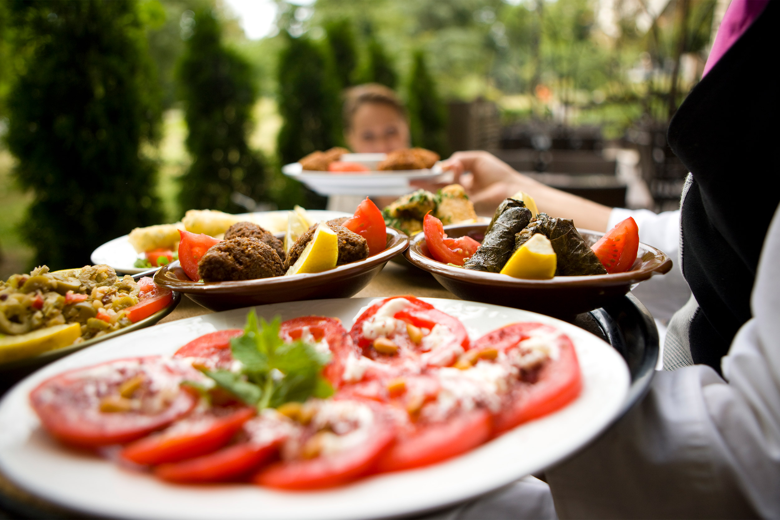 Mediterranean meal being shared.