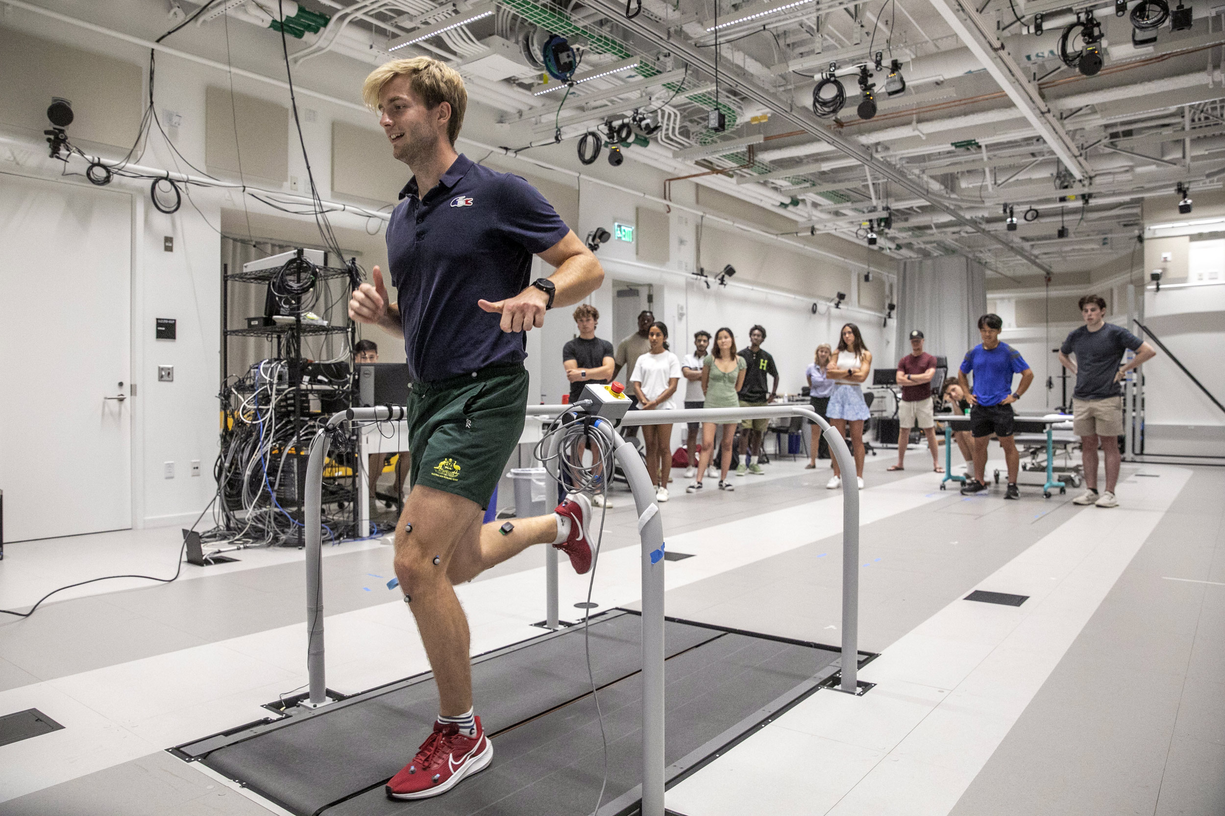 Kelly Miller on a treadmill.