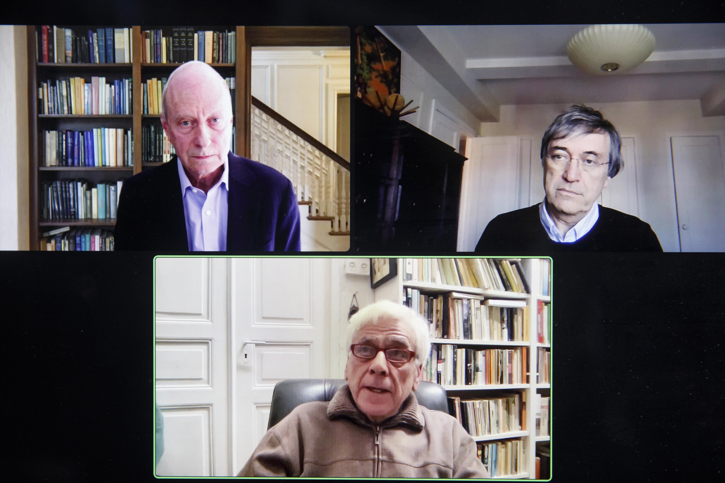 Michael Sandel (clockwise from top left), Moshe Halbertal, and Sari Nusseibeh