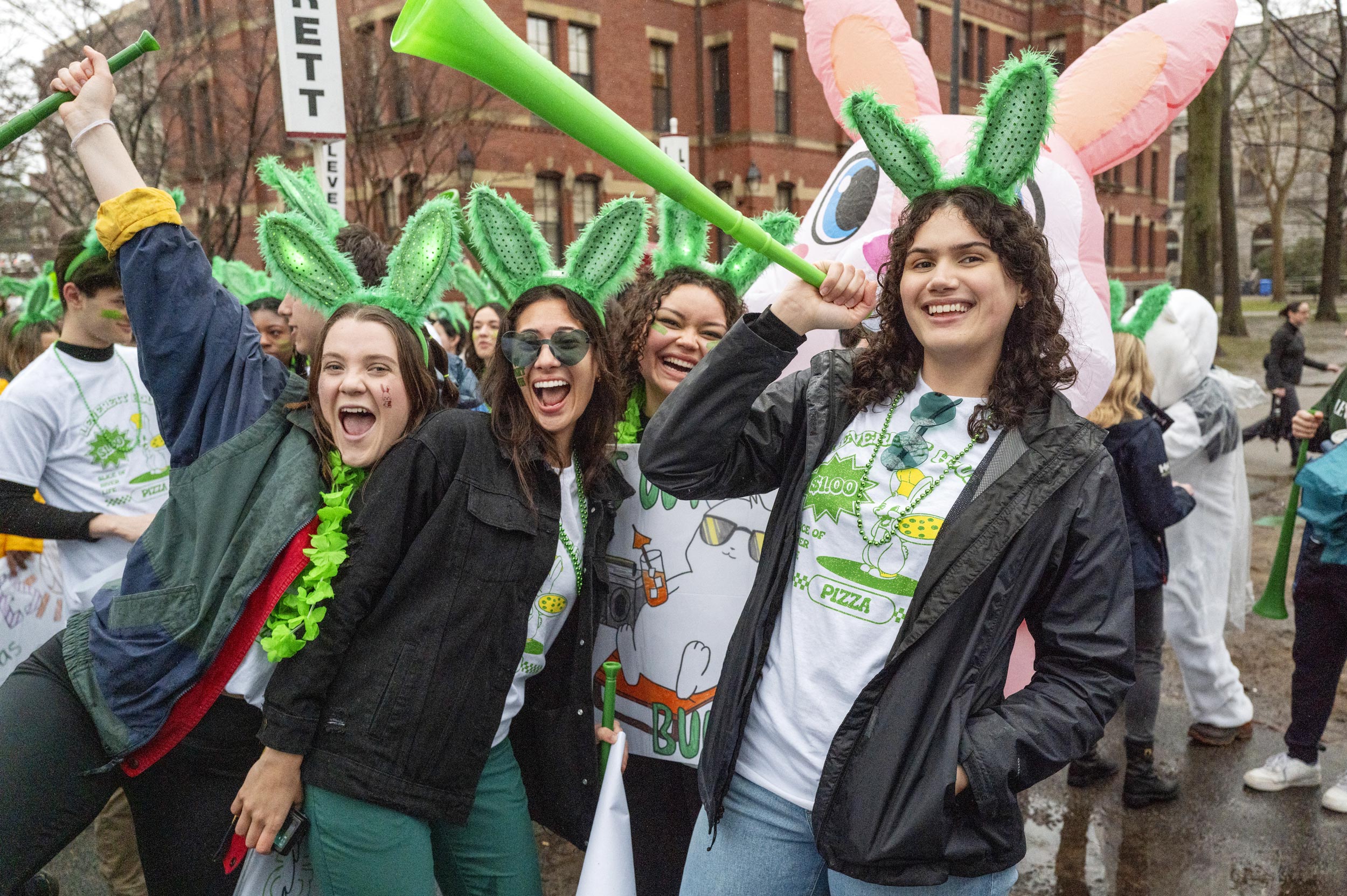 Leverett House members whoop it up outside University Hall.