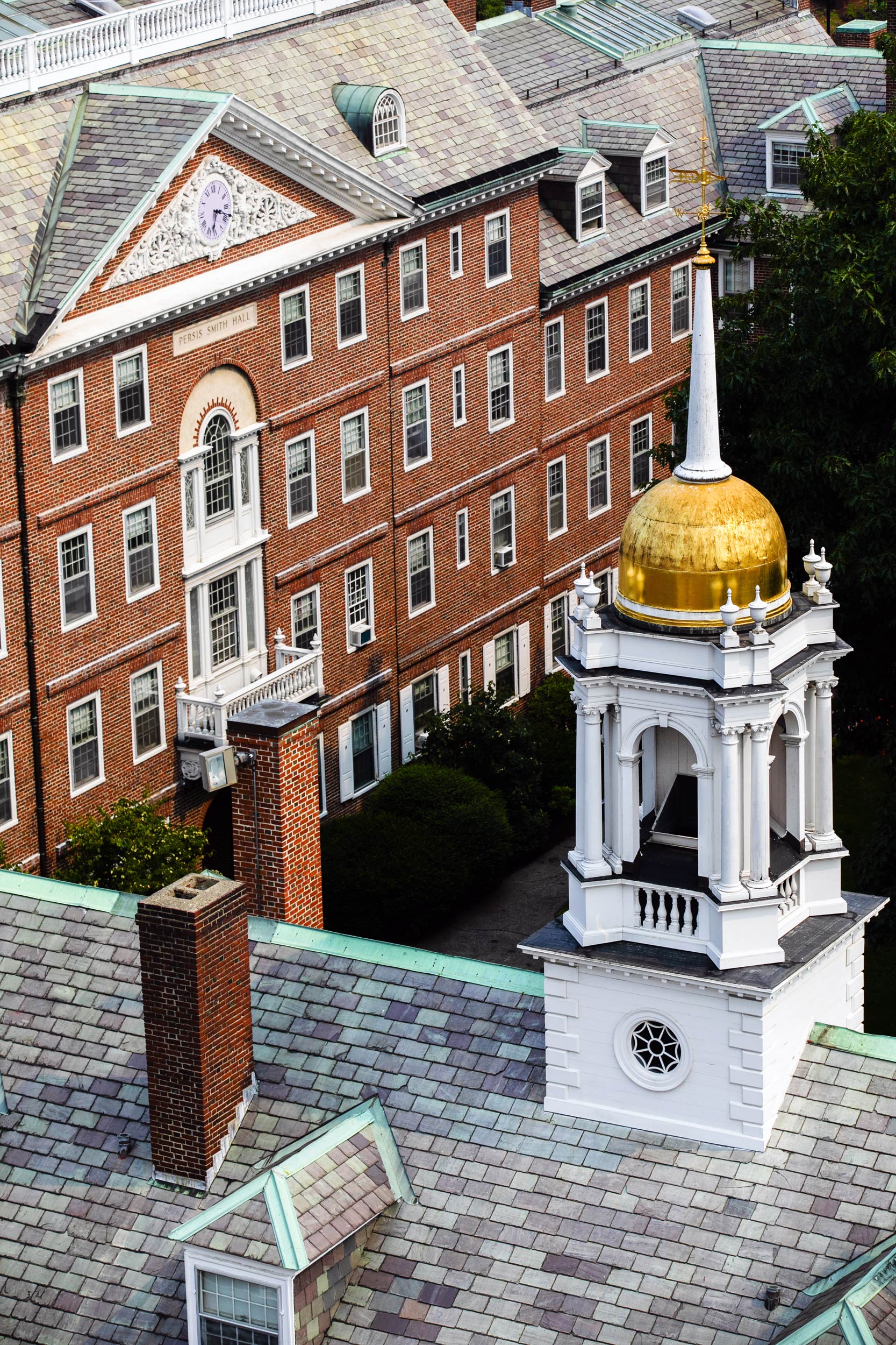 The Kirkland House tower is pictured from the tower of Eliot House