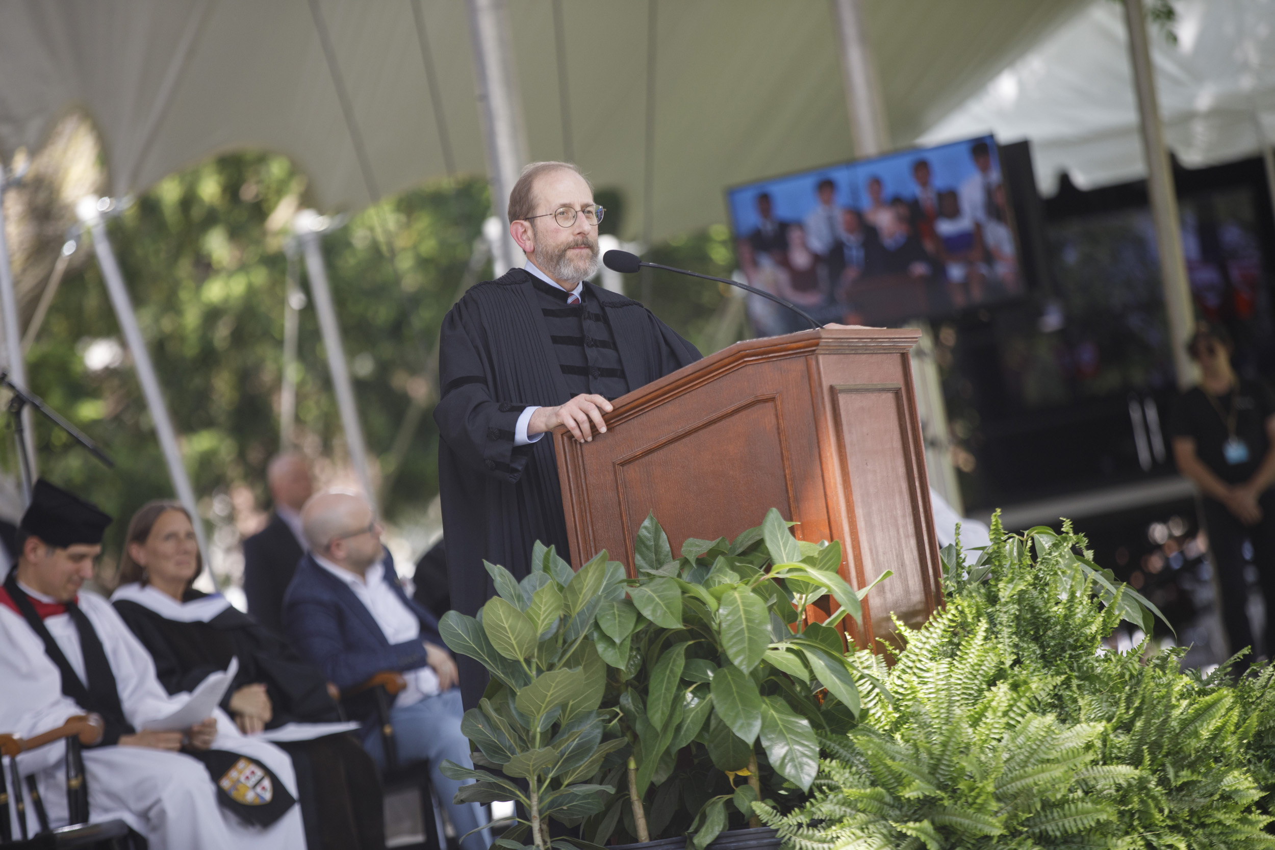 Interim President Alan Garber at the podium during the Baccalaureate service.