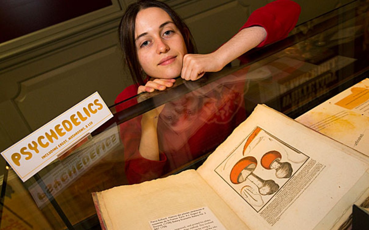 Jensen Davis has tapped into Harvard’s Ludlow-Santo Domingo collection for her research on psychedelic drugs. Jon Chase/Harvard Staff Photographer