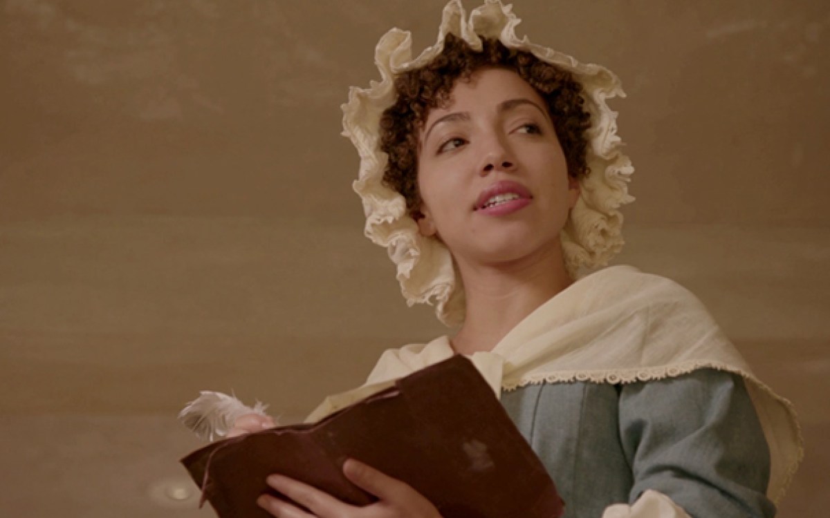 Harvard sophomore Ashley LaLonde portrays poet Phillis Wheatley in the film "No More, America," directed by Peter Galison and Henry Louis Gates Jr.