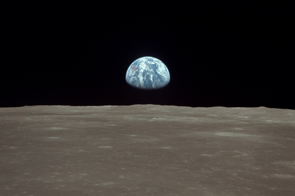 Earthrise viewed from lunar orbit.