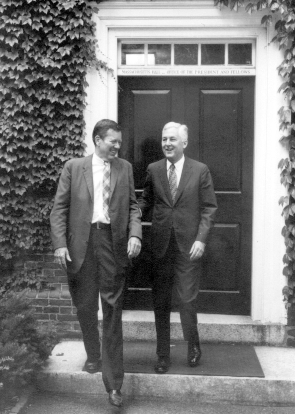 Nathan Pusey leaving Massachusetts Hall.