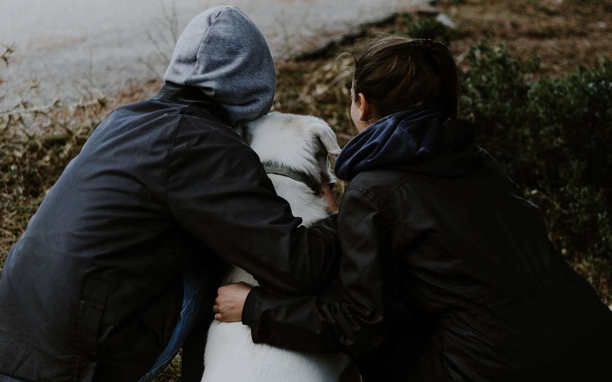 Children with dog.